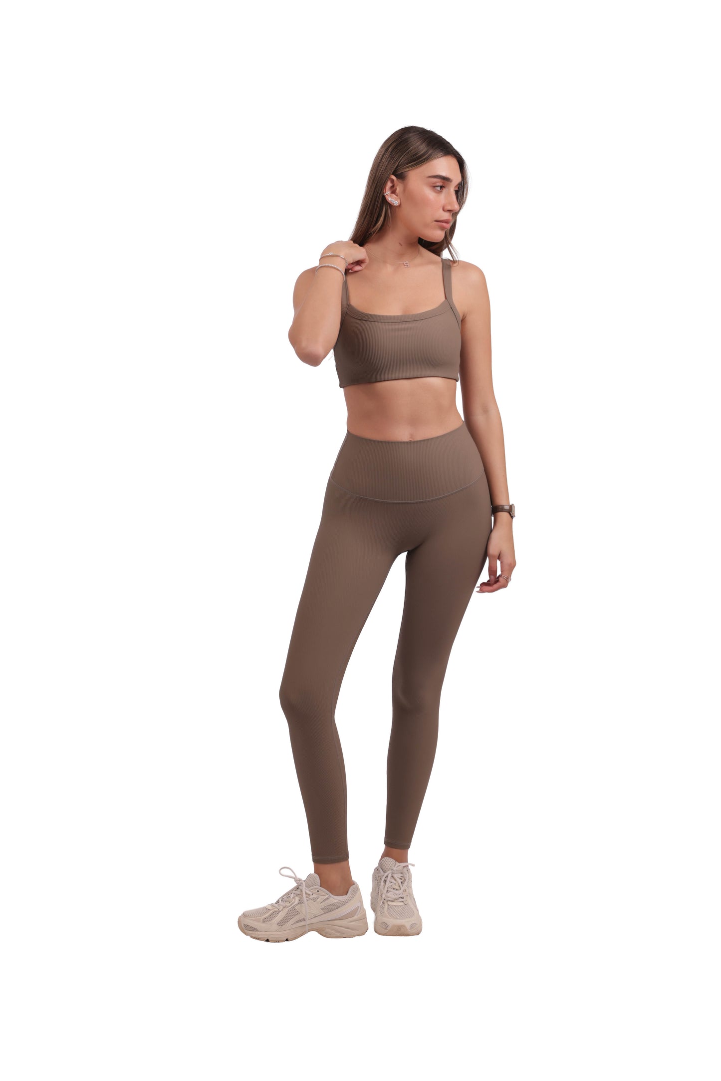 U-Neck Removable Pad Bra & Seamless Ribbed Leggings Set