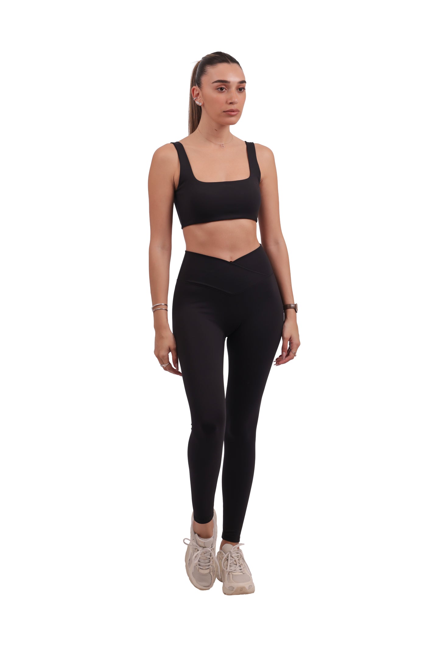 Square-Neck Yoga Bra with Removable Pads & Cross-V Waist Seamless Leggings