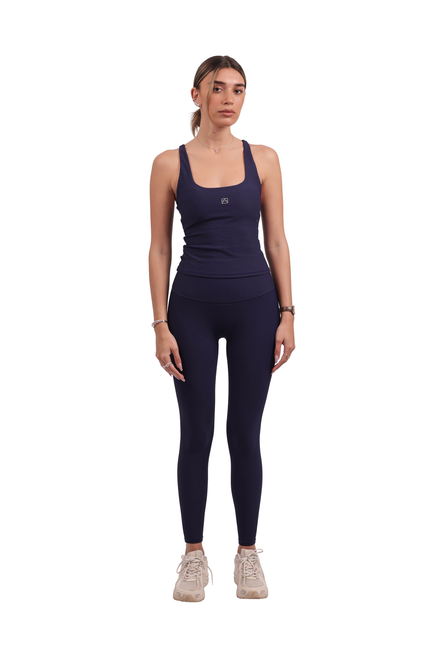 Square Neck Y-Back Tank & Ribbed Seamless Leggings Set