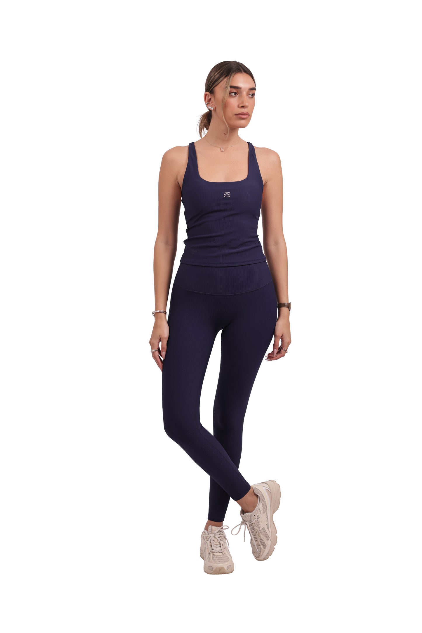 Square Neck Y-Back Tank & Ribbed Seamless Leggings Set