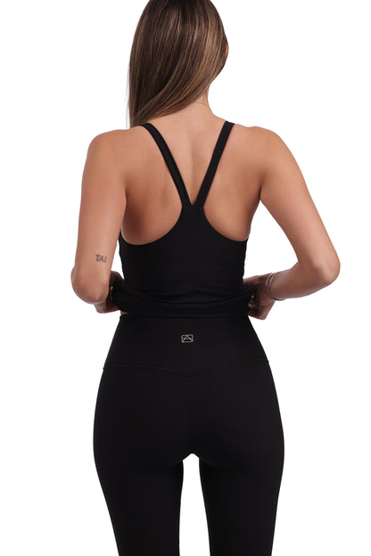 Square Neck Y-Back Tank & Ribbed Seamless Leggings Set