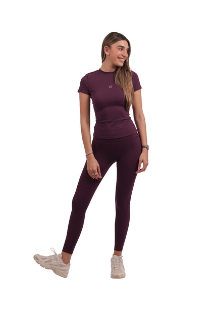 Round Neck Short-Sleeve Top & Brushed No-Seam Leggings Set