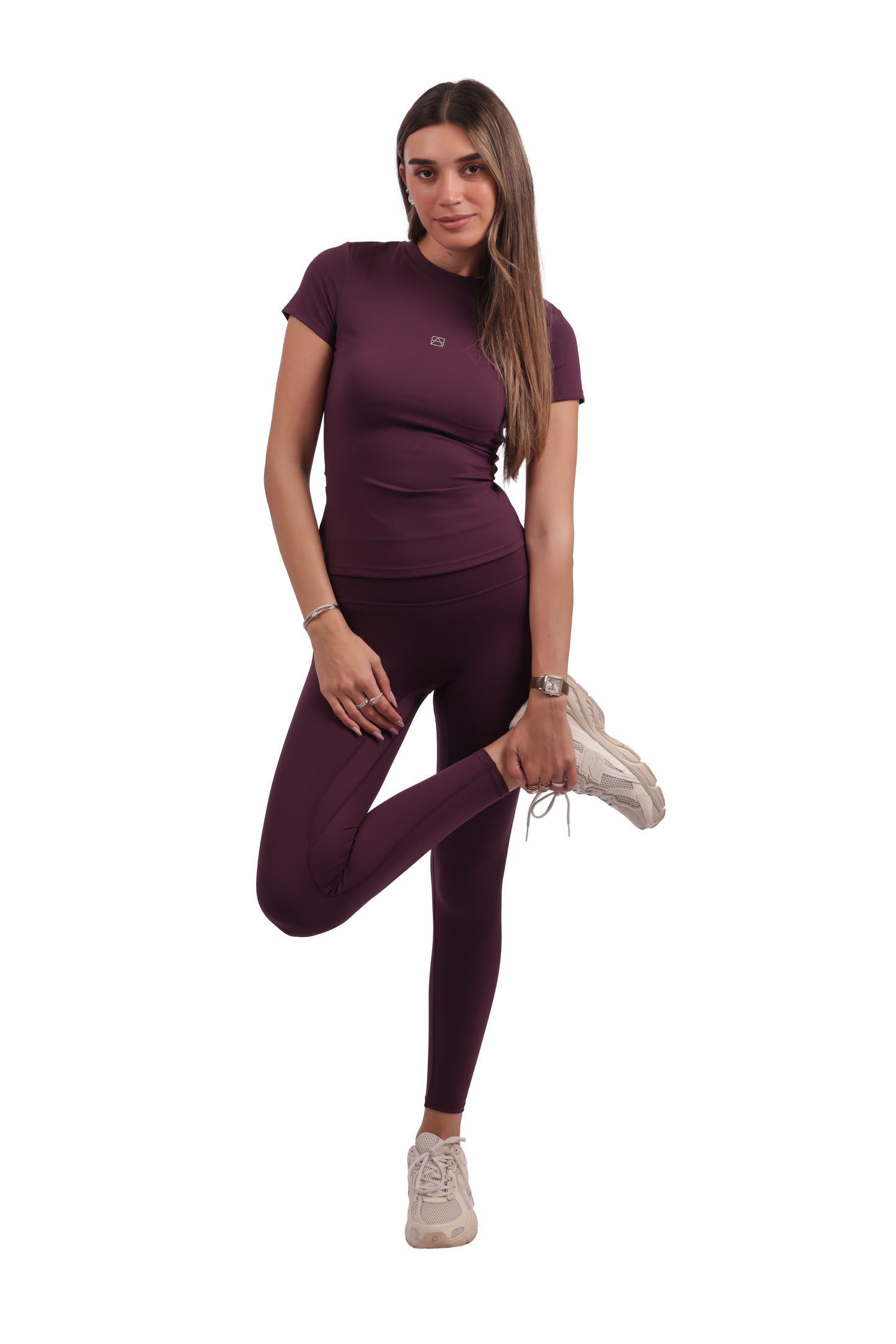 Round Neck Short-Sleeve Top & Brushed No-Seam Leggings Set