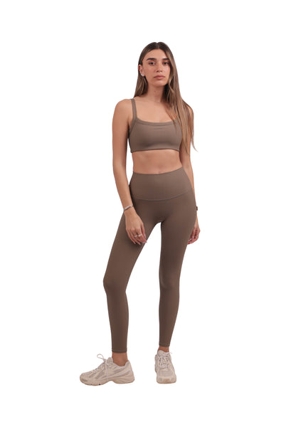 U-Neck Removable Pad Bra & Seamless Ribbed Leggings Set