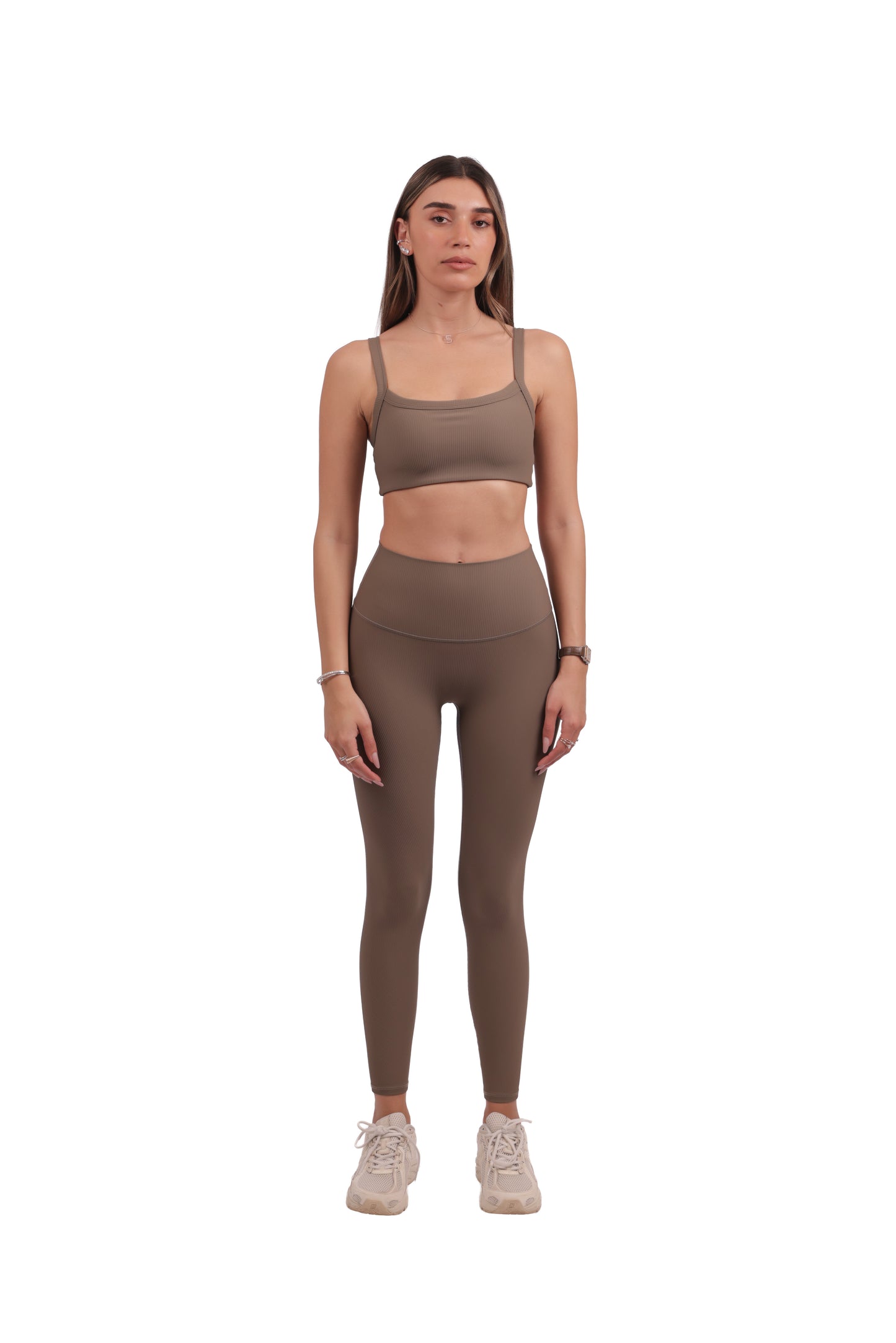 U-Neck Removable Pad Bra & Seamless Ribbed Leggings Set
