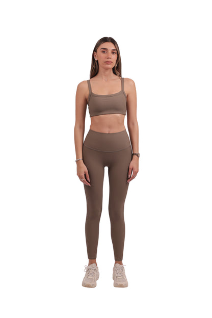 U-Neck Removable Pad Bra & Seamless Ribbed Leggings Set