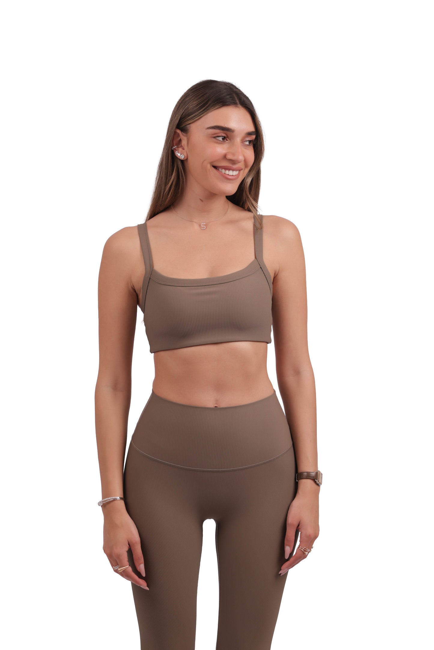 U-Neck Removable Pad Bra & Seamless Ribbed Leggings Set