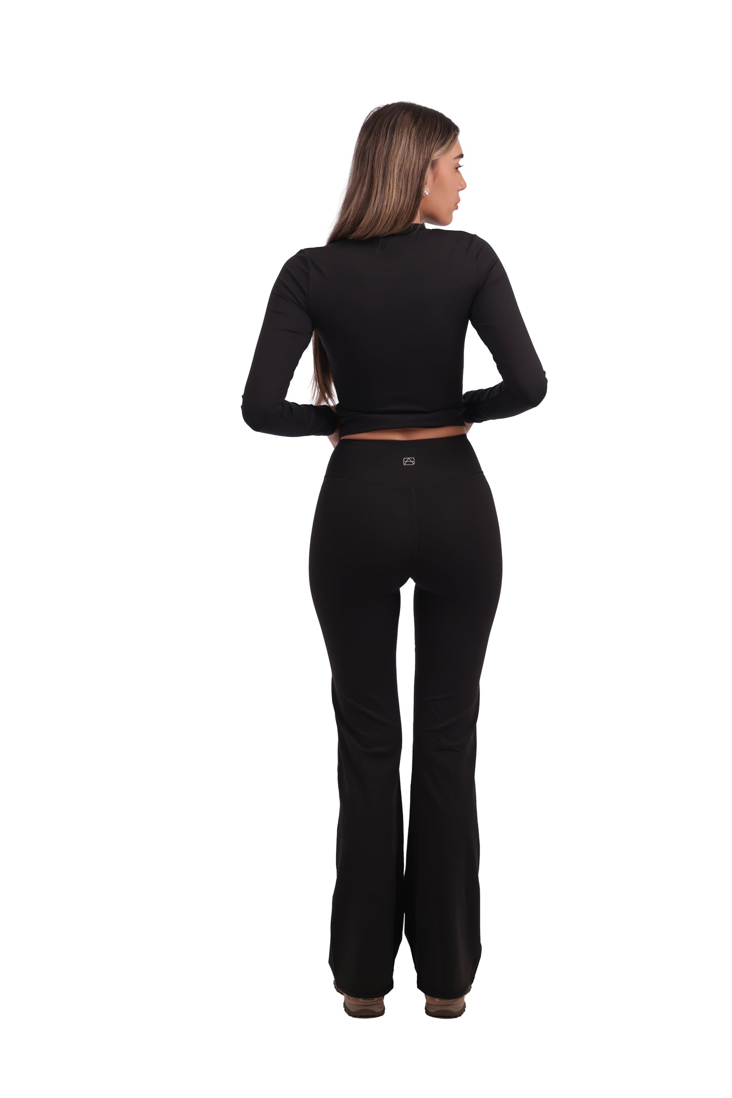 Round Neck Long-Sleeve Top & Brushed Flare Leggings Set