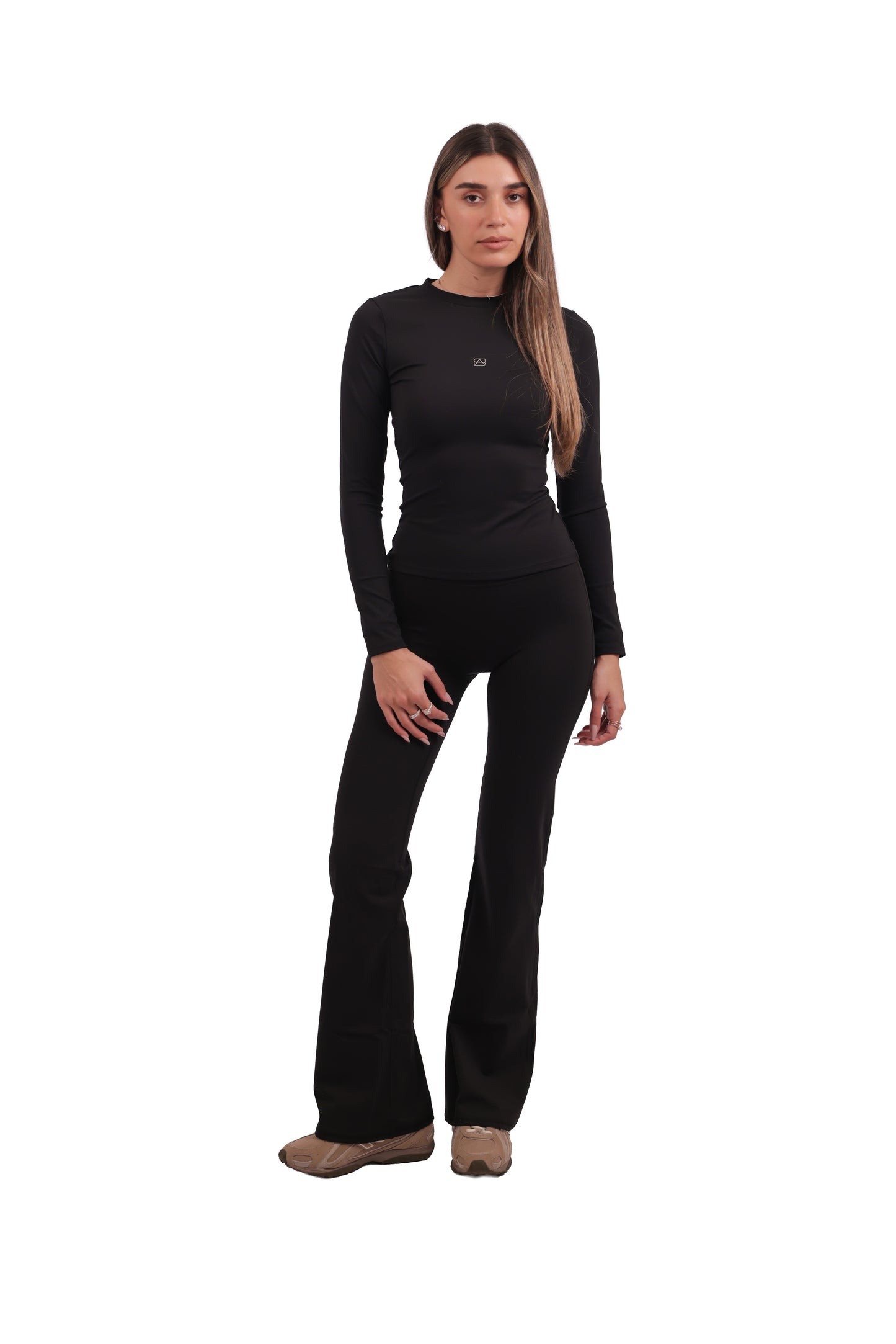 Round Neck Long-Sleeve Top & Brushed Flare Leggings Set