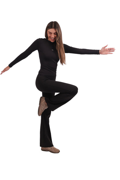 Round Neck Long-Sleeve Top & Brushed Flare Leggings Set