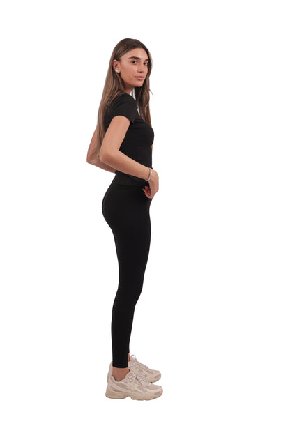 Round Neck Short-Sleeve Top & Brushed No-Seam Leggings Set