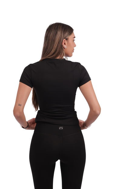 Round Neck Short-Sleeve Top & Brushed No-Seam Leggings Set