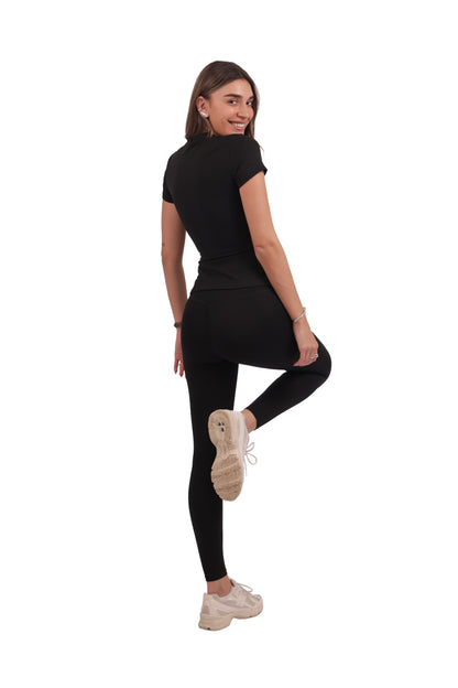 Round Neck Short-Sleeve Top & Brushed No-Seam Leggings Set