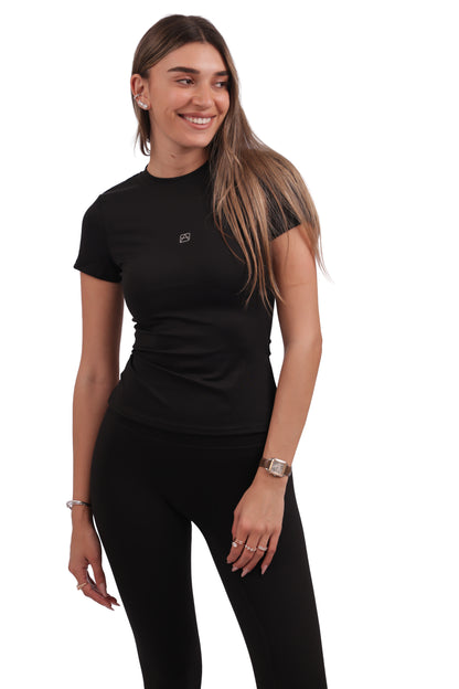 Round Neck Short-Sleeve Top & Brushed No-Seam Leggings Set