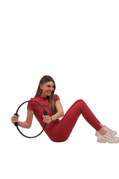 Round Neck Short-Sleeve Top & Brushed No-Seam Leggings Set