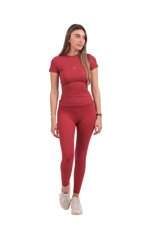 Round Neck Short-Sleeve Top & Brushed No-Seam Leggings Set