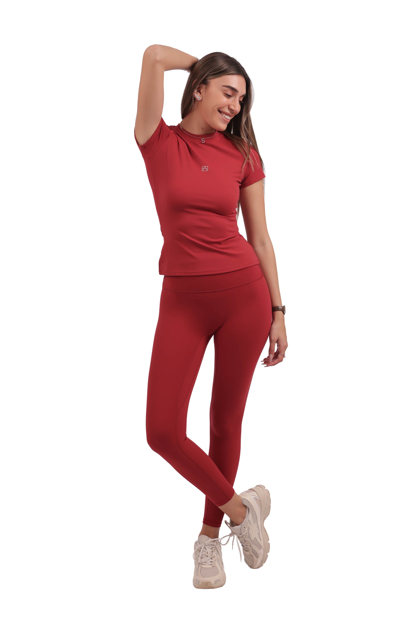 Round Neck Short-Sleeve Top & Brushed No-Seam Leggings Set