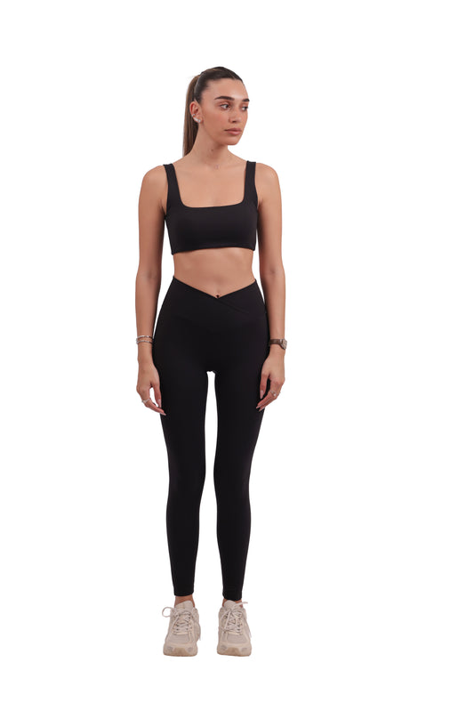 Square-Neck Yoga Bra with Removable Pads & Cross-V Waist Seamless Leggings