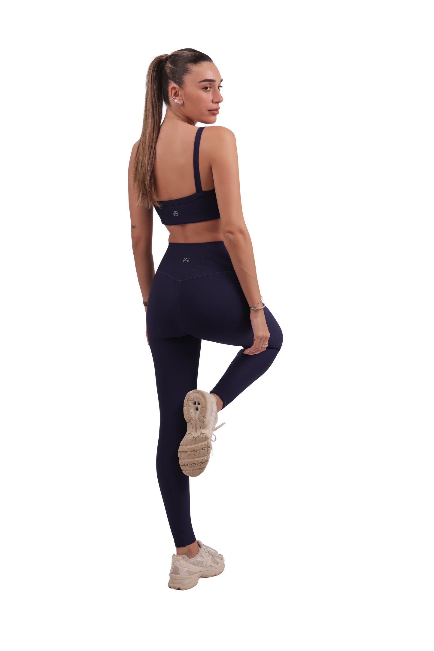 U-Neck Removable Pad Bra & Seamless Ribbed Leggings Set
