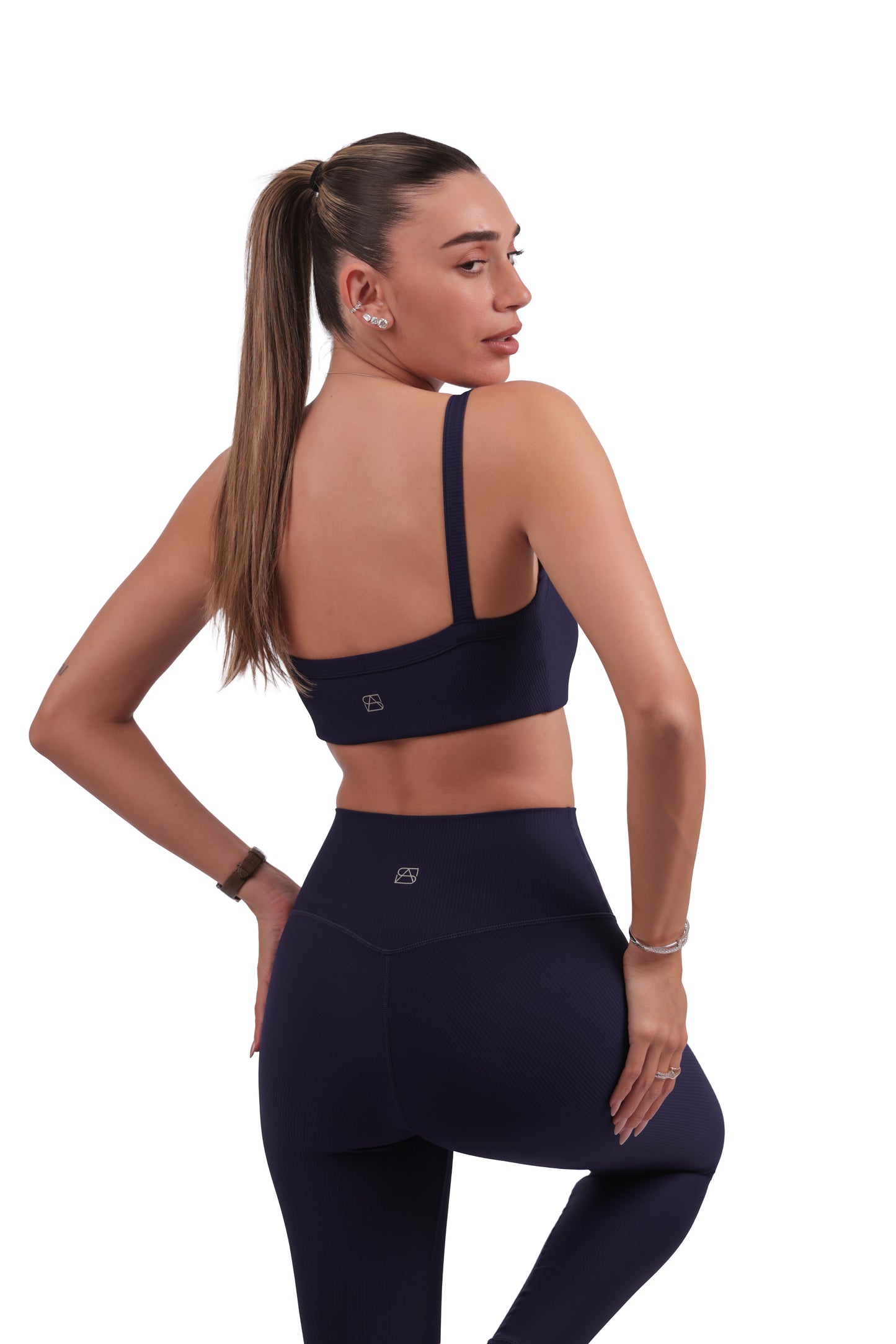 U-Neck Removable Pad Bra & Seamless Ribbed Leggings Set