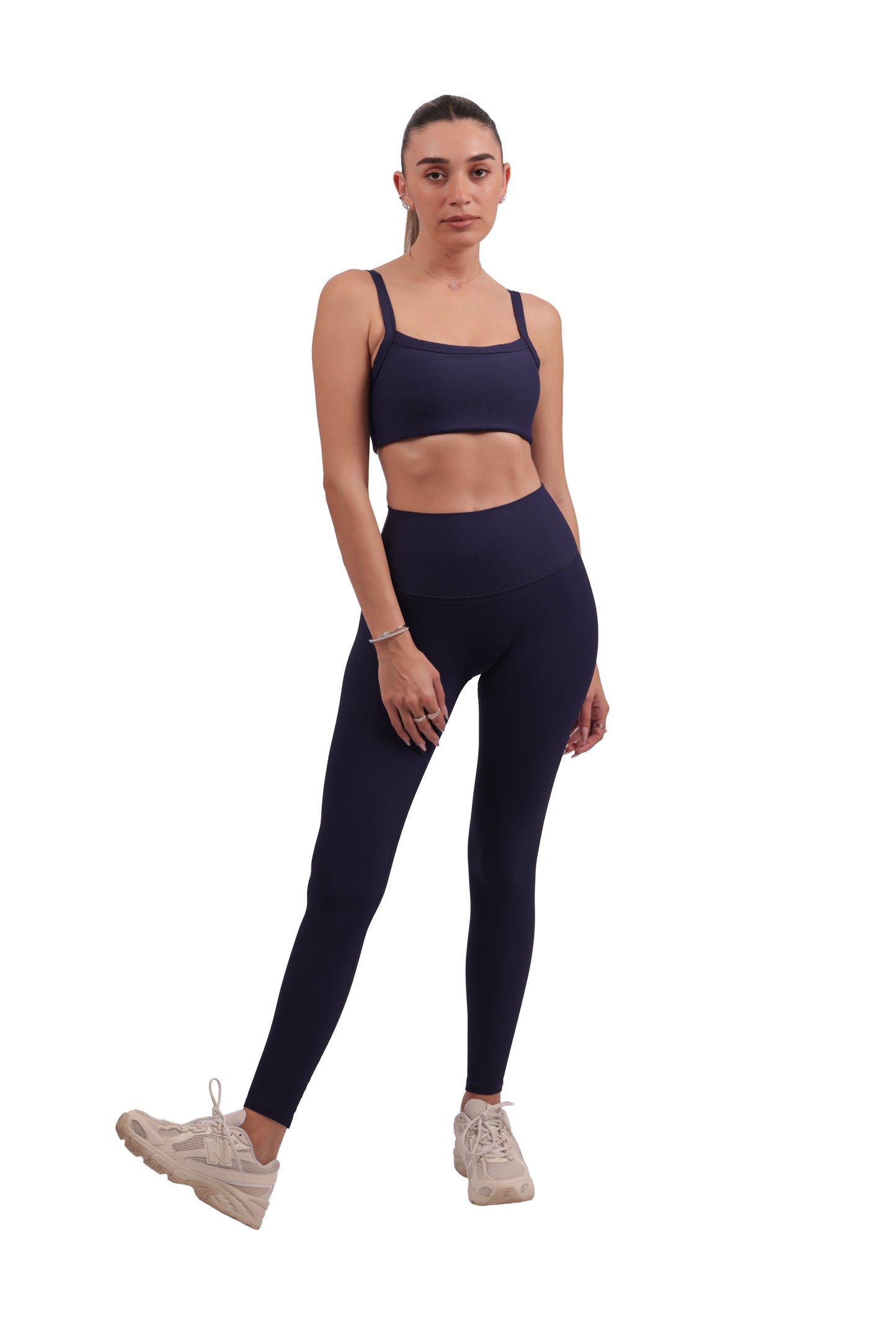 U-Neck Removable Pad Bra & Seamless Ribbed Leggings Set