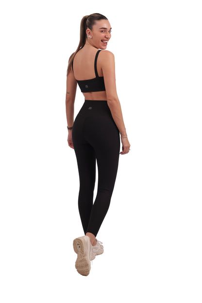 U-Neck Removable Pad Bra & Seamless Ribbed Leggings Set
