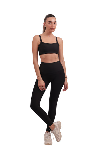 U-Neck Removable Pad Bra & Seamless Ribbed Leggings Set