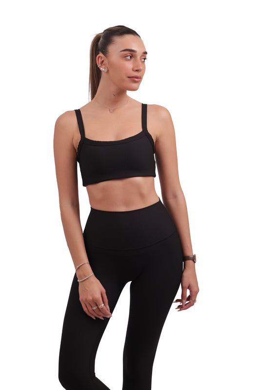 U-Neck Removable Pad Bra & Seamless Ribbed Leggings Set